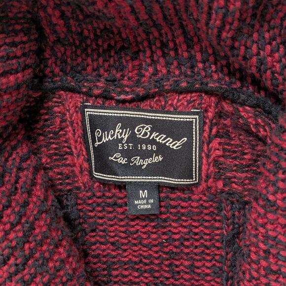 Lucky Brand Open Wear Red Black Checkered Boucle Cardigan Sweater Size M - Picture 6 of 16